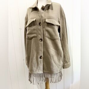 Laundry by Shelli Segal  NWT Jacket Western fringe bottom size L tan